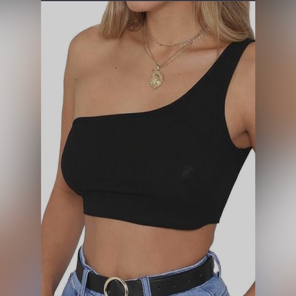 NWOT Minclouse Women's One Shoulder Sleeveless Crop Tops Summer Tank Tees - Picture 3 of 9